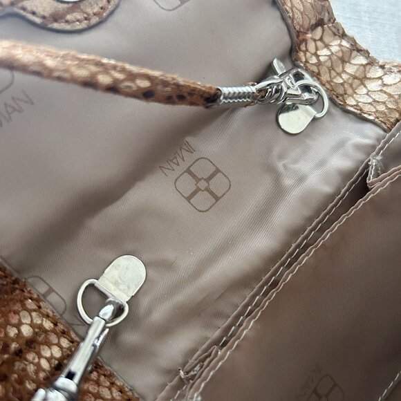 Iman Bronze Metallic Snake Embossed Bow Shaped Clutch with Crystal Embellishment - Picture 7 of 8